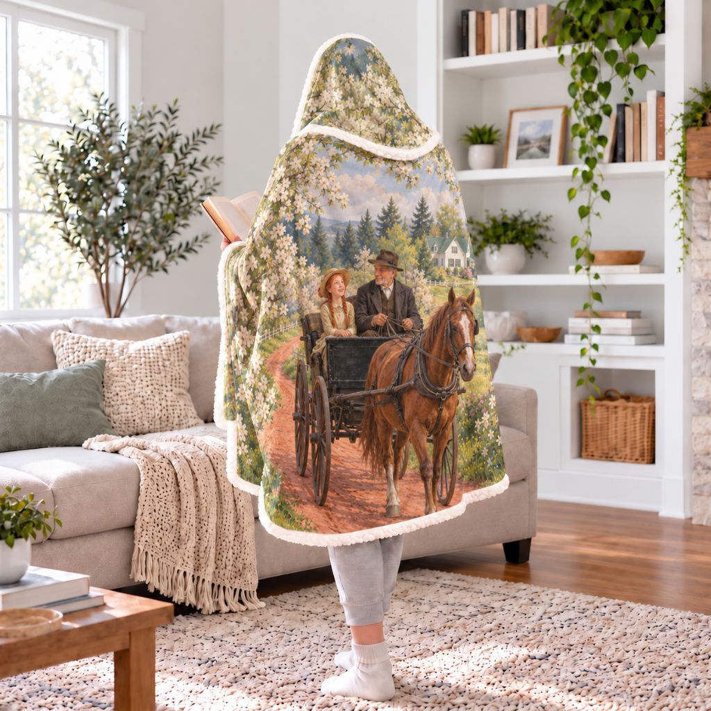 Anne Of Green Gables Buggy Ride Sherpa Hooded Blanket | Classics Reader Gift White