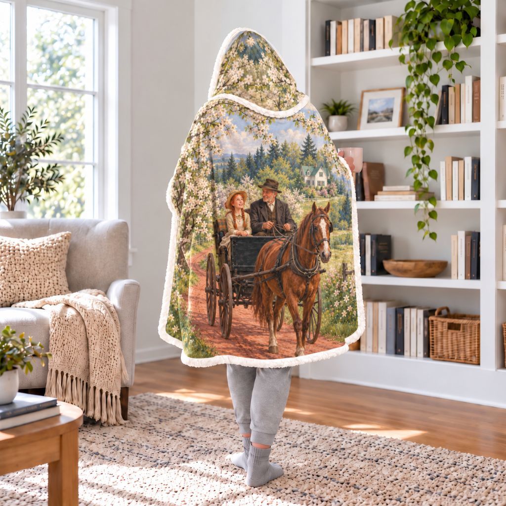 Anne Of Green Gables Buggy Ride Sherpa Hooded Blanket | Classics Reader Gift White