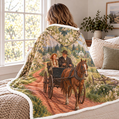 Anne Of Green Gables Buggy Ride Sherpa Hooded Blanket | Classics Reader Gift White