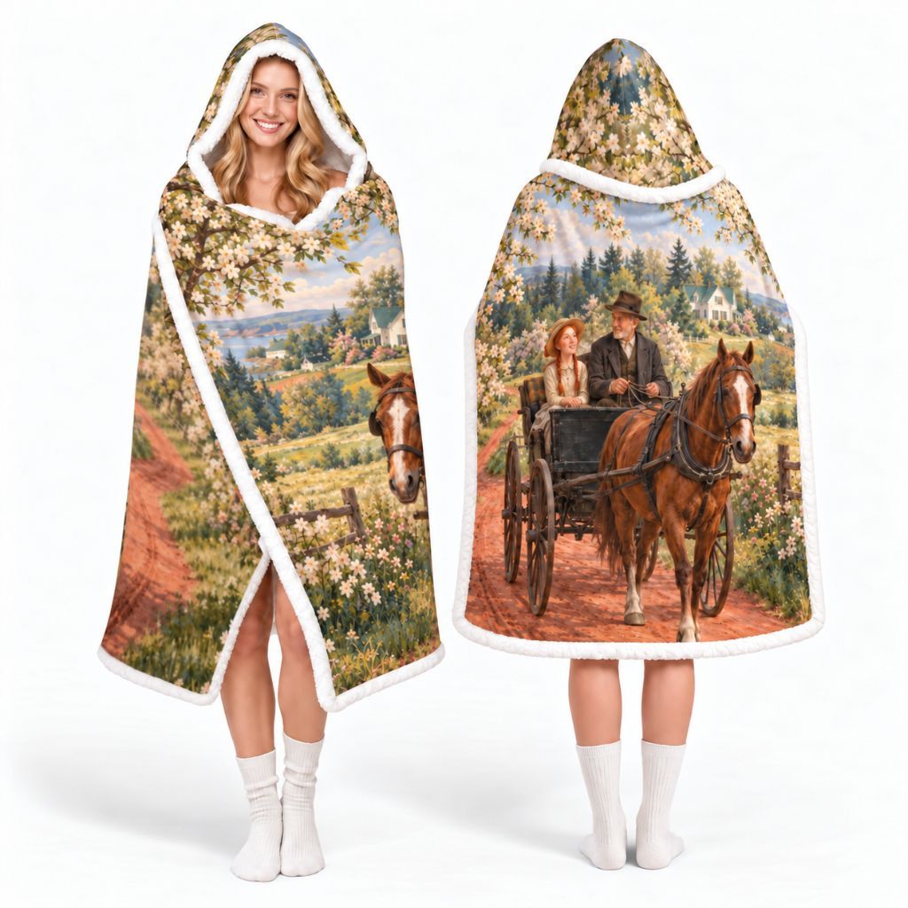 Anne Of Green Gables Buggy Ride Sherpa Hooded Blanket | Classics Reader Gift White