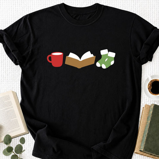 Cozy Winter Reading Printed T-Shirt | Book Lover Gift Black