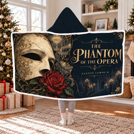 The Phantom Of The Opera Mask Sherpa Hooded Blanket | Gothic Reader Gift White