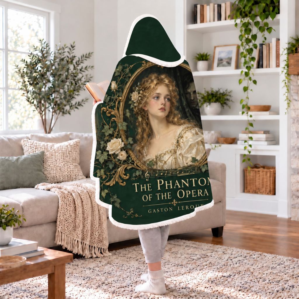 The Phantom Of The Opera Sherpa Hooded Blanket | Gothic Classics Reader Gift White
