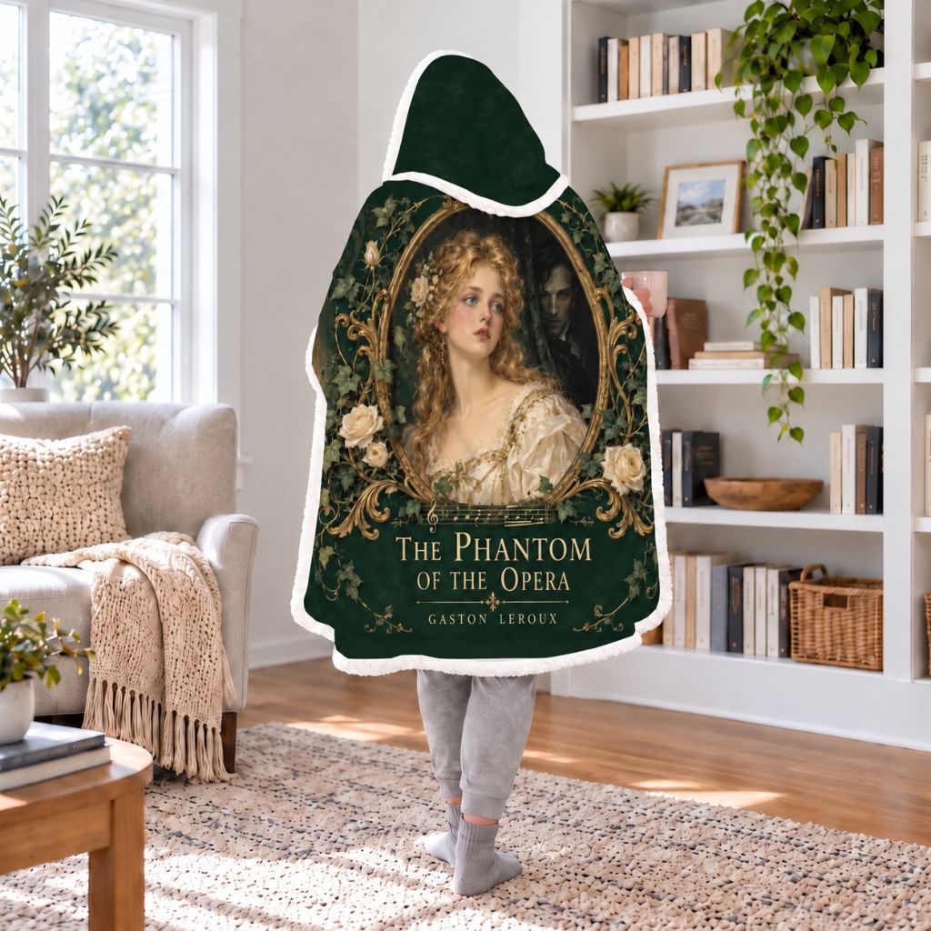 The Phantom Of The Opera Sherpa Hooded Blanket | Gothic Classics Reader Gift White