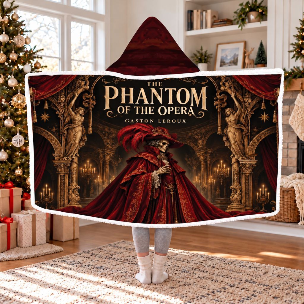 The Phantom Of The Opera Red Death Sherpa Hooded Blanket | Gothic Reader Gift White