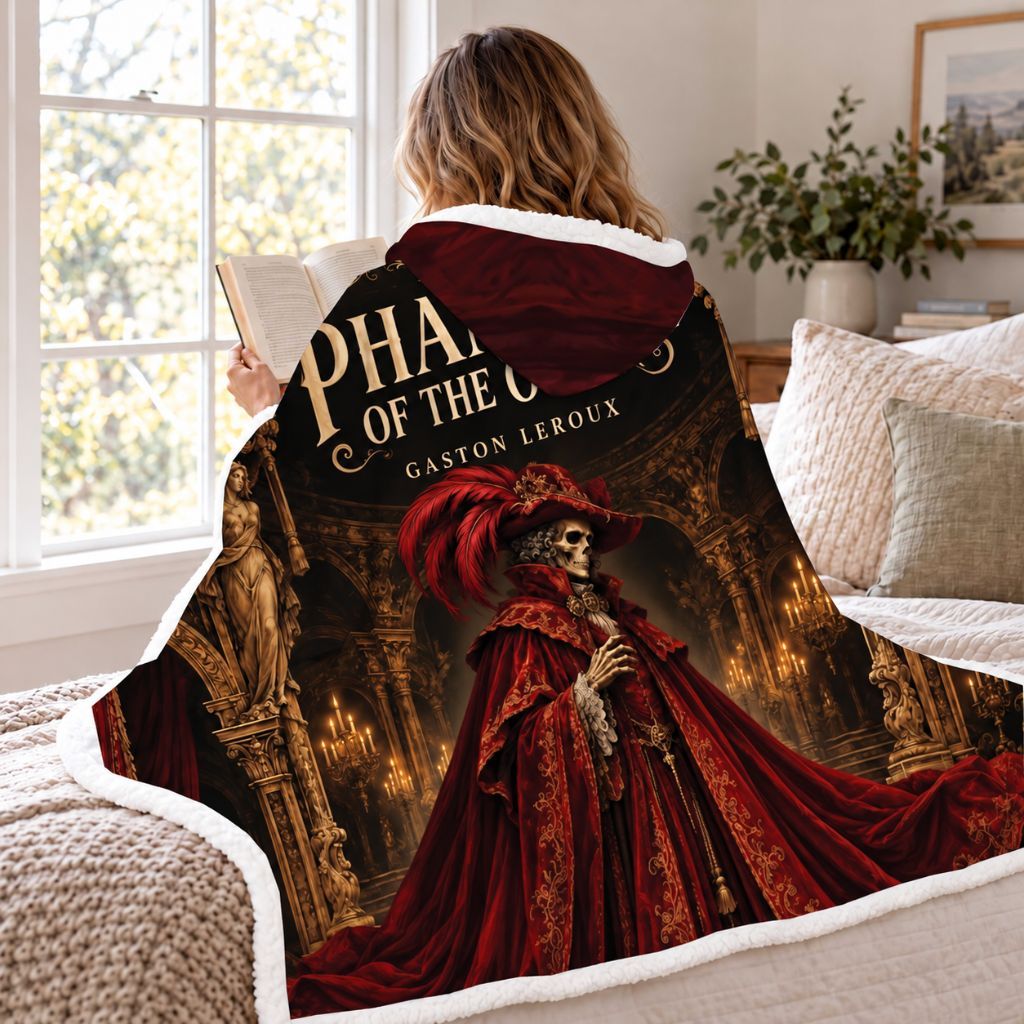 The Phantom Of The Opera Red Death Sherpa Hooded Blanket | Gothic Reader Gift White