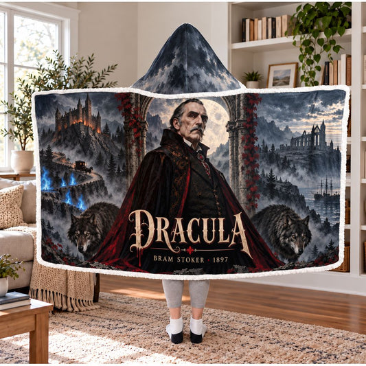 Dracula Gothic Sherpa Hooded Blanket | Horror Book Lover Gift White