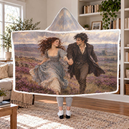 Wuthering Heights Moors Sherpa Hooded Blanket | Classic Romance Reader Gift White