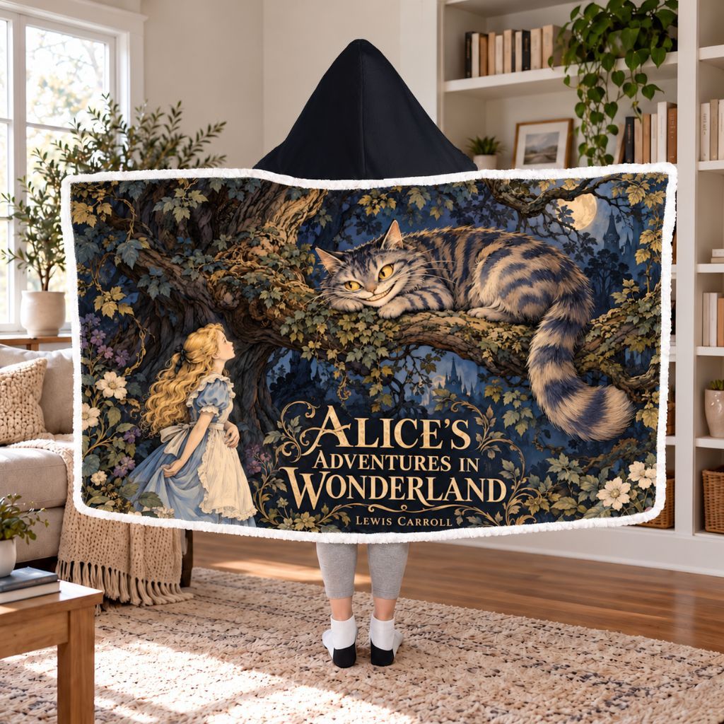Alice In Wonderland Cheshire Cat Sherpa Hooded Blanket | Classics Reader Gift White