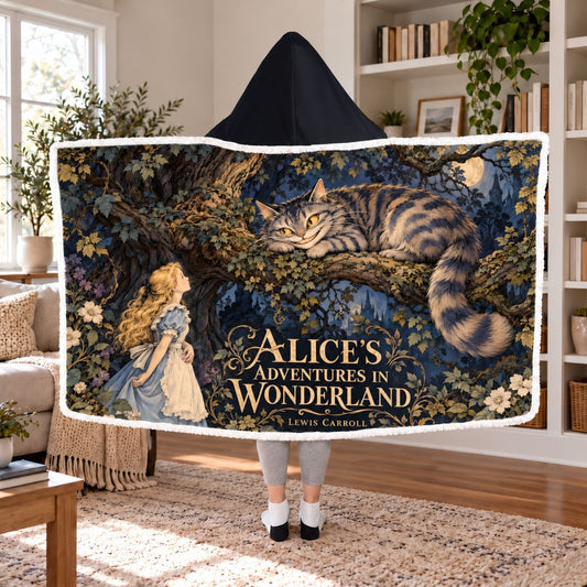 Alice In Wonderland Cheshire Cat Sherpa Hooded Blanket | Classics Reader Gift White