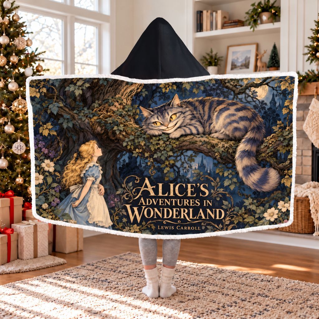 Alice In Wonderland Cheshire Cat Sherpa Hooded Blanket | Classics Reader Gift White