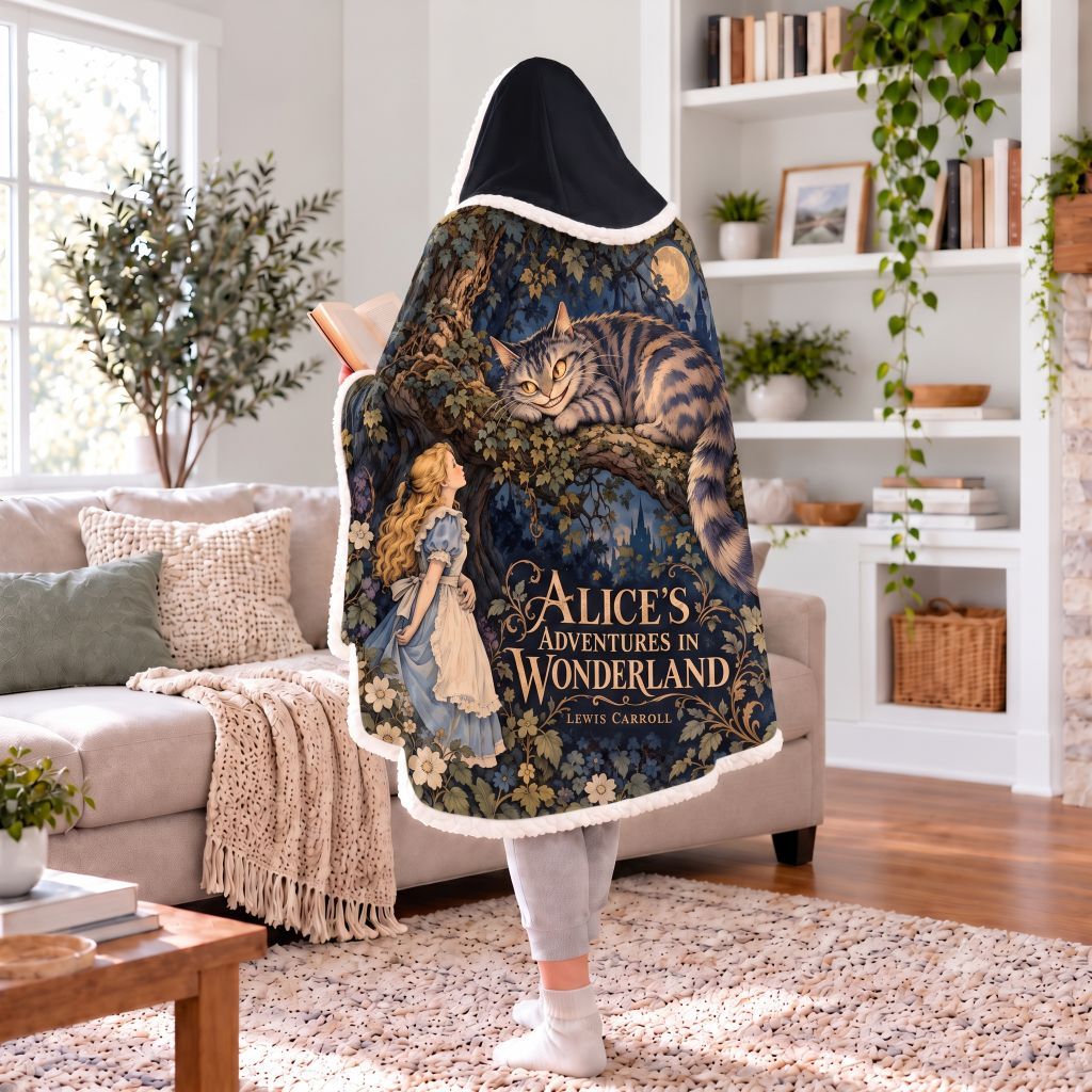 Alice In Wonderland Cheshire Cat Sherpa Hooded Blanket | Classics Reader Gift White