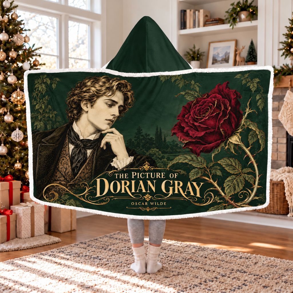 The Picture Of Dorian Gray Rose Sherpa Hooded Blanket | Classics Reader Gift White