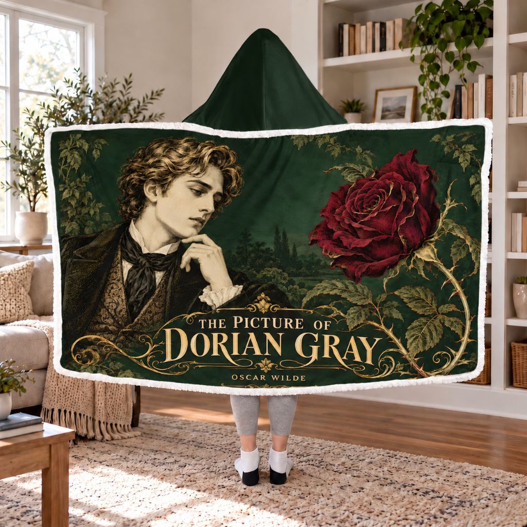 The Picture Of Dorian Gray Rose Sherpa Hooded Blanket | Classics Reader Gift White