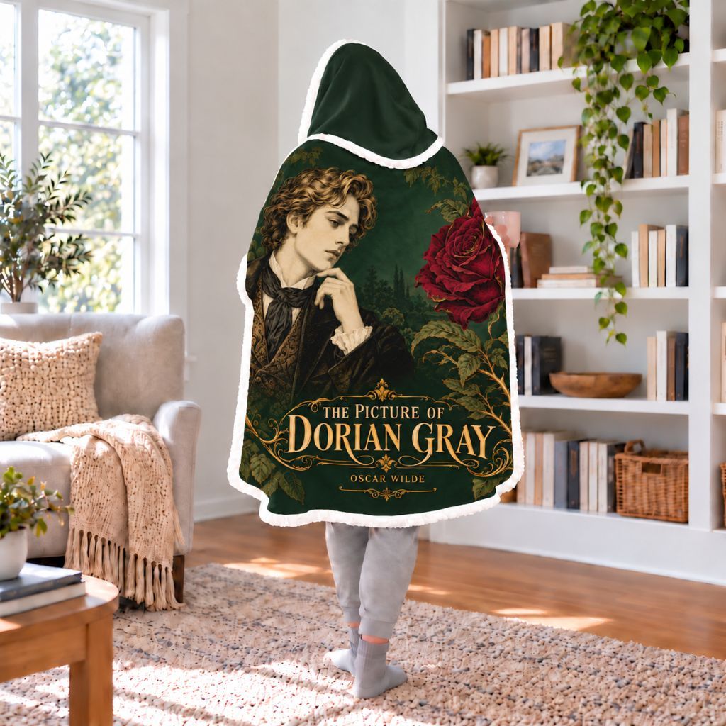 The Picture Of Dorian Gray Rose Sherpa Hooded Blanket | Classics Reader Gift White