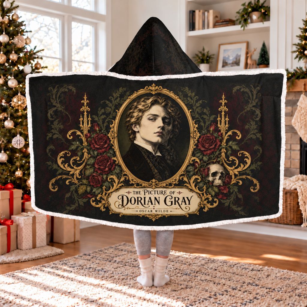 The Picture Of Dorian Gray Portrait Sherpa Hooded Blanket | Gothic Reader Gift White