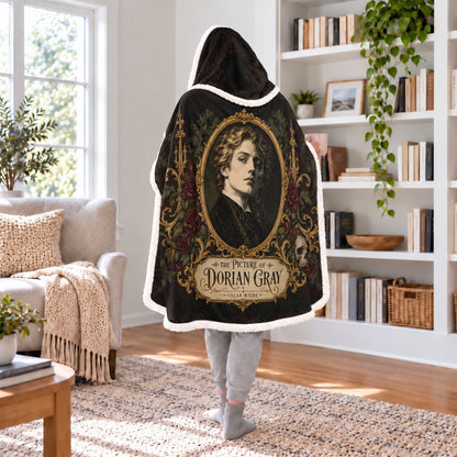 The Picture Of Dorian Gray Portrait Sherpa Hooded Blanket | Gothic Reader Gift White