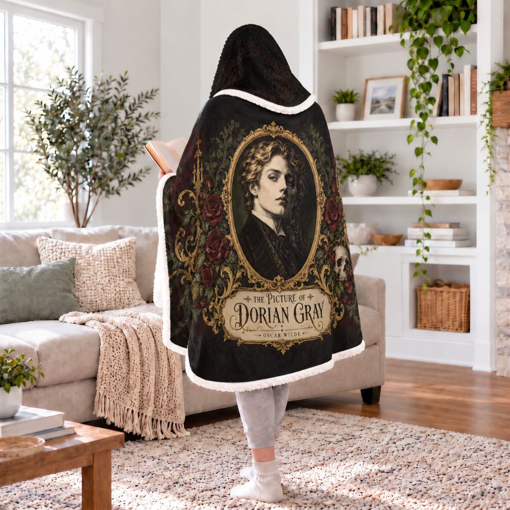 The Picture Of Dorian Gray Portrait Sherpa Hooded Blanket | Gothic Reader Gift White