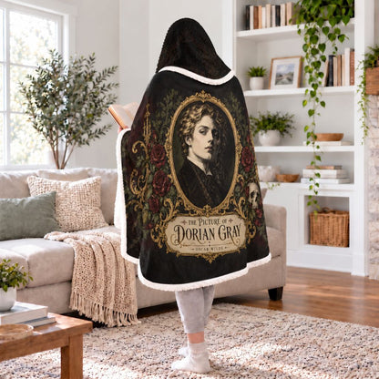The Picture Of Dorian Gray Portrait Sherpa Hooded Blanket | Gothic Reader Gift White