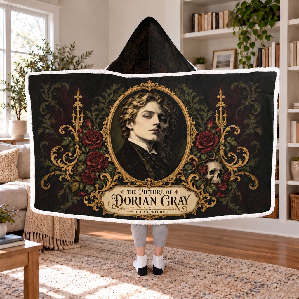 The Picture Of Dorian Gray Portrait Sherpa Hooded Blanket | Gothic Reader Gift White