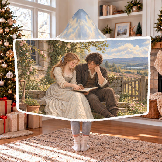 Wuthering Heights Sherpa Hooded Blanket | Classic Romance Reader Gift White