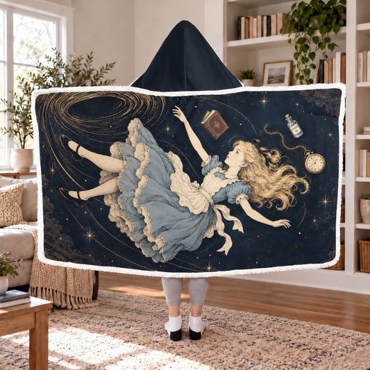 Alice Down The Rabbit Hole Sherpa Hooded Blanket | Classics Reader Gift White