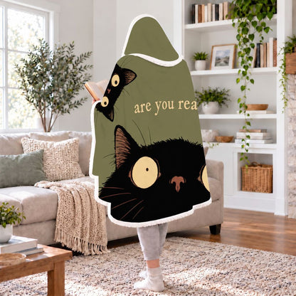 Are You Reading? Two Black Cats Sherpa Hooded Blanket | Cat Lover Reader Gift White