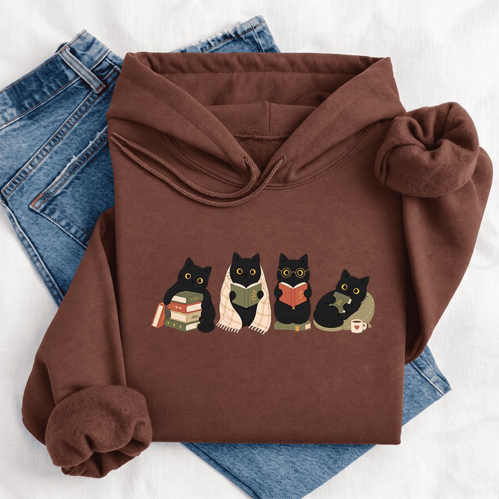 Black Cats Reading Together Softstyle Hoodie | Cozy Cat Lover Gift Cocoa