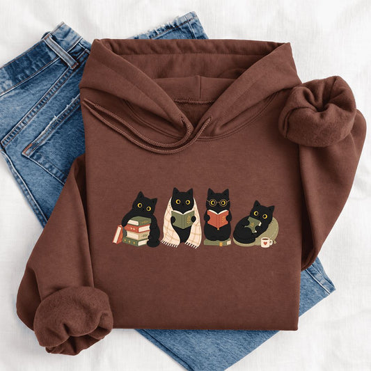 Black Cats Reading Together Softstyle Hoodie | Cozy Cat Lover Gift Cocoa