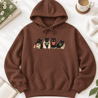 Black Cats Reading Together Softstyle Hoodie | Cozy Cat Lover Gift Cocoa