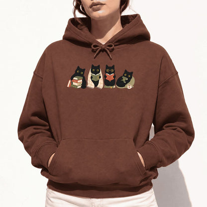 Black Cats Reading Together Softstyle Hoodie | Cozy Cat Lover Gift Cocoa