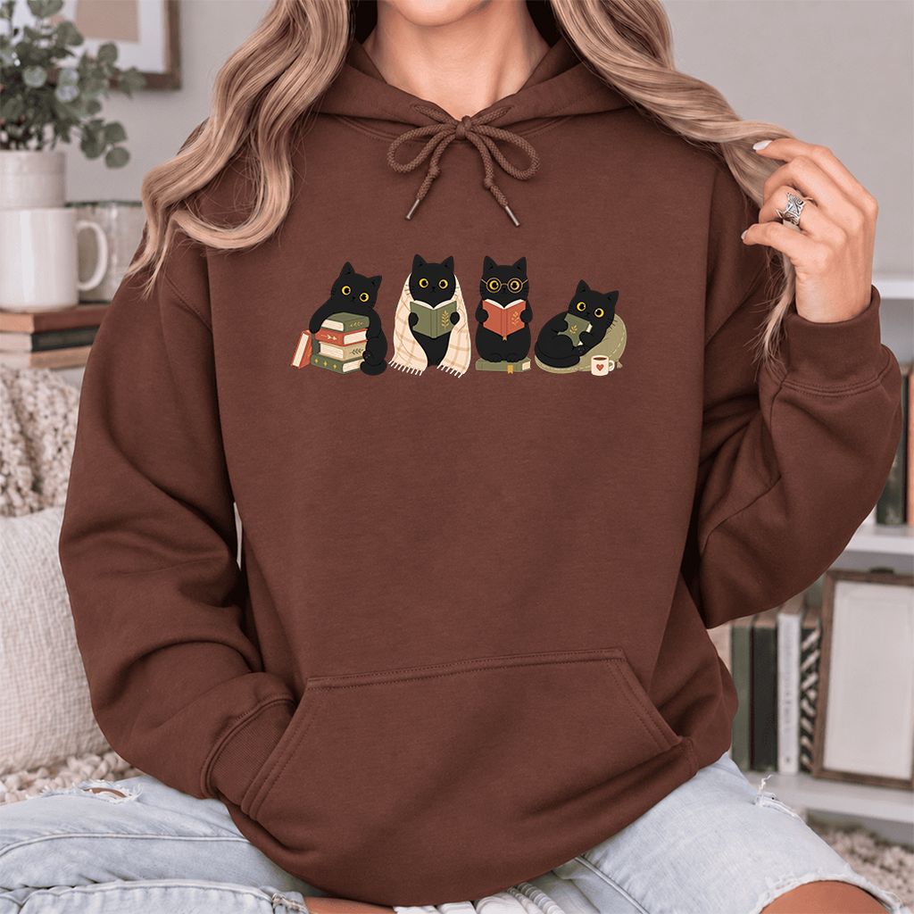 Black Cats Reading Together Softstyle Hoodie | Cozy Cat Lover Gift Cocoa