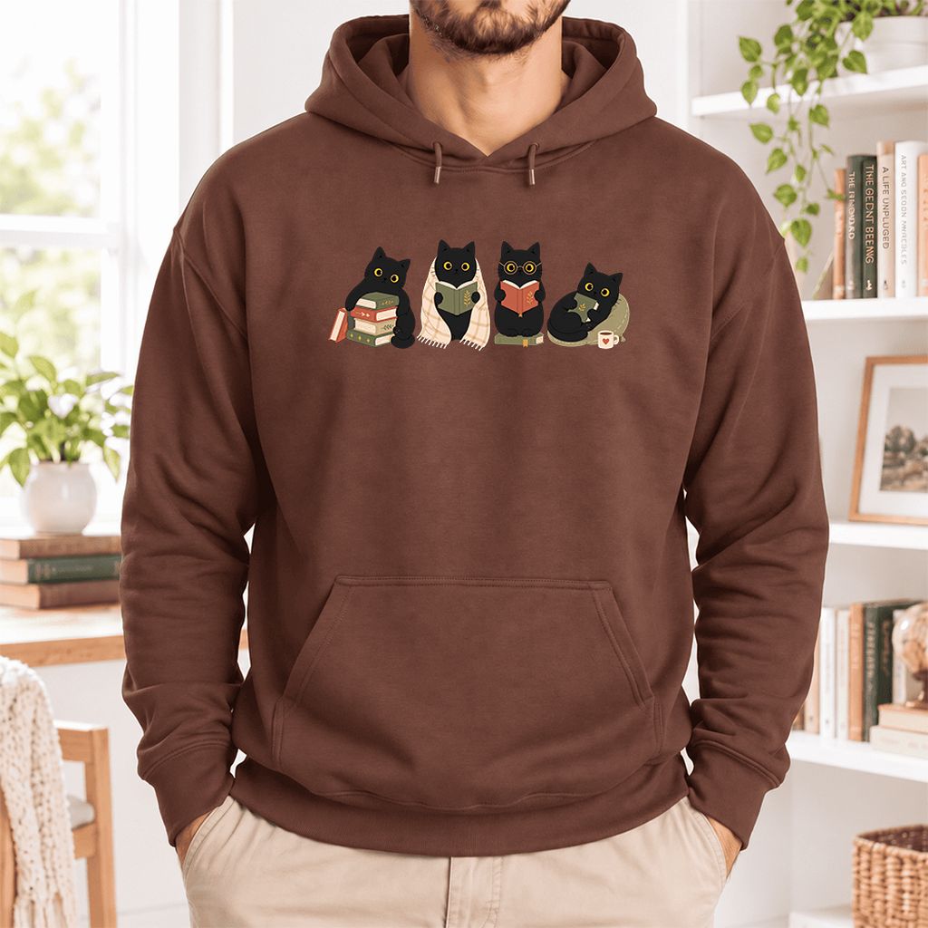Black Cats Reading Together Softstyle Hoodie | Cozy Cat Lover Gift Cocoa