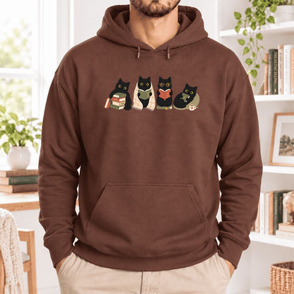 Black Cats Reading Together Softstyle Hoodie | Cozy Cat Lover Gift Cocoa