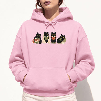 Black Cats Reading Together Softstyle Hoodie | Cozy Cat Lover Gift Light Pink