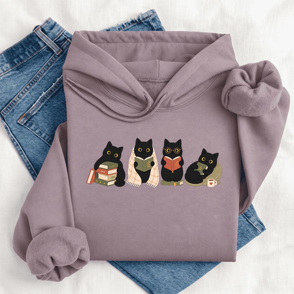 Black Cats Reading Together Softstyle Hoodie | Cozy Cat Lover Gift Paragon
