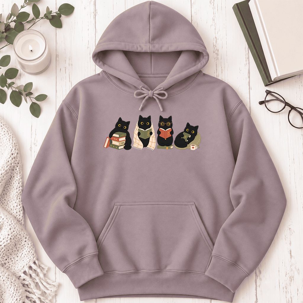 Black Cats Reading Together Softstyle Hoodie | Cozy Cat Lover Gift Paragon