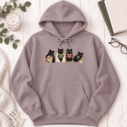 Black Cats Reading Together Softstyle Hoodie | Cozy Cat Lover Gift Paragon