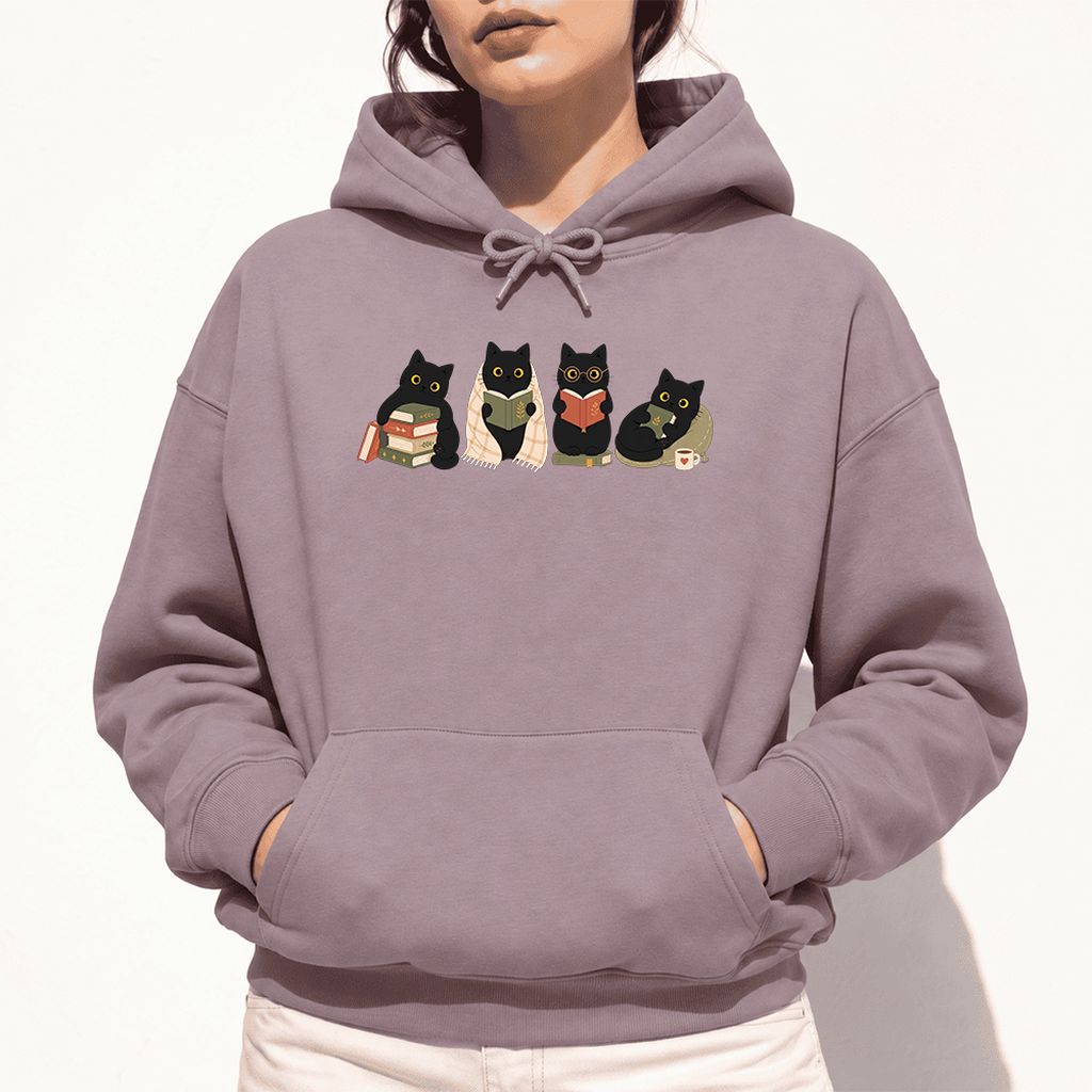Black Cats Reading Together Softstyle Hoodie | Cozy Cat Lover Gift Paragon