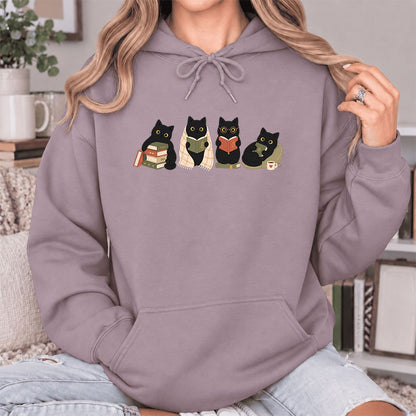 Black Cats Reading Together Softstyle Hoodie | Cozy Cat Lover Gift Paragon