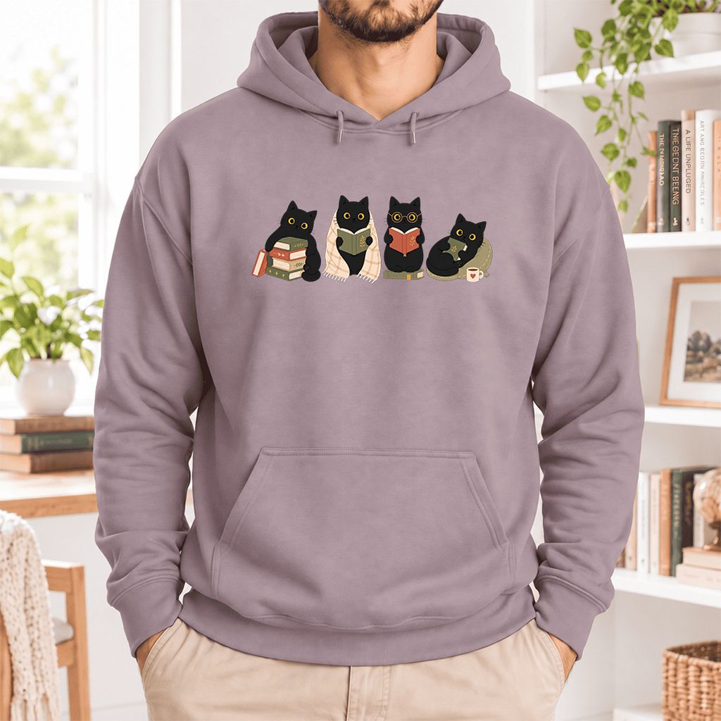 Black Cats Reading Together Softstyle Hoodie | Cozy Cat Lover Gift Paragon