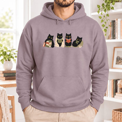 Black Cats Reading Together Softstyle Hoodie | Cozy Cat Lover Gift Paragon