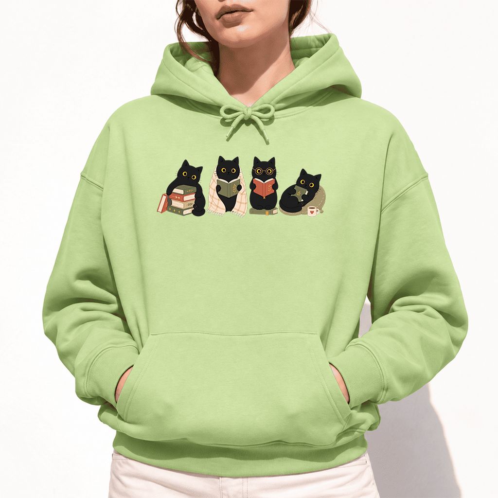 Black Cats Reading Together Softstyle Hoodie | Cozy Cat Lover Gift Pistachio