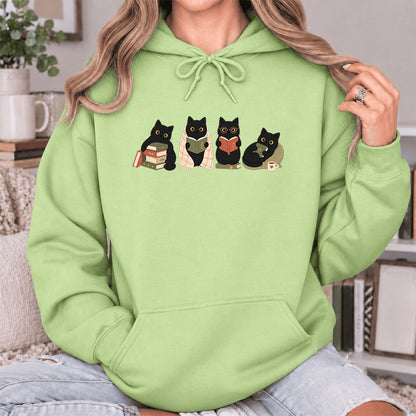 Black Cats Reading Together Softstyle Hoodie | Cozy Cat Lover Gift Pistachio