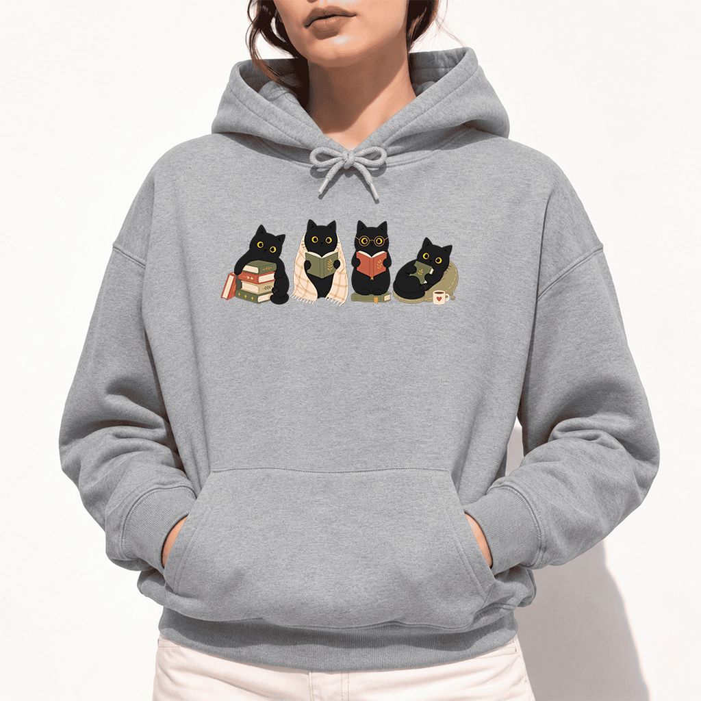 Black Cats Reading Together Softstyle Hoodie | Cozy Cat Lover Gift Sport Grey
