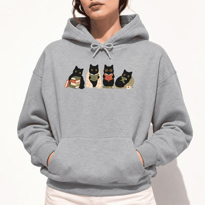 Black Cats Reading Together Softstyle Hoodie | Cozy Cat Lover Gift Sport Grey