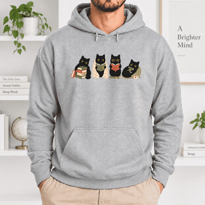 Black Cats Reading Together Softstyle Hoodie | Cozy Cat Lover Gift Sport Grey