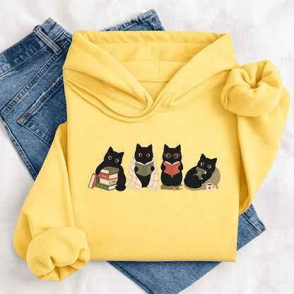 Black Cats Reading Together Softstyle Hoodie | Cozy Cat Lover Gift Yellow Haze
