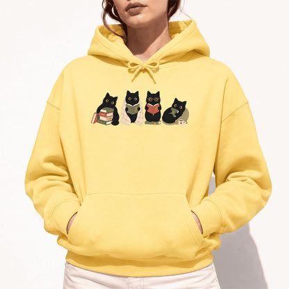 Black Cats Reading Together Softstyle Hoodie | Cozy Cat Lover Gift Yellow Haze