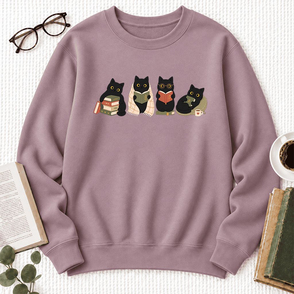 Black Cats Reading Together Softstyle Sweatshirt | Cozy Cat Lover Gift Paragon